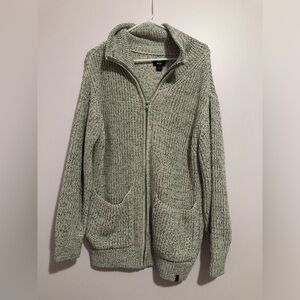 Roots snowy women’s knit cardigan zip up white grey size S oversize fit